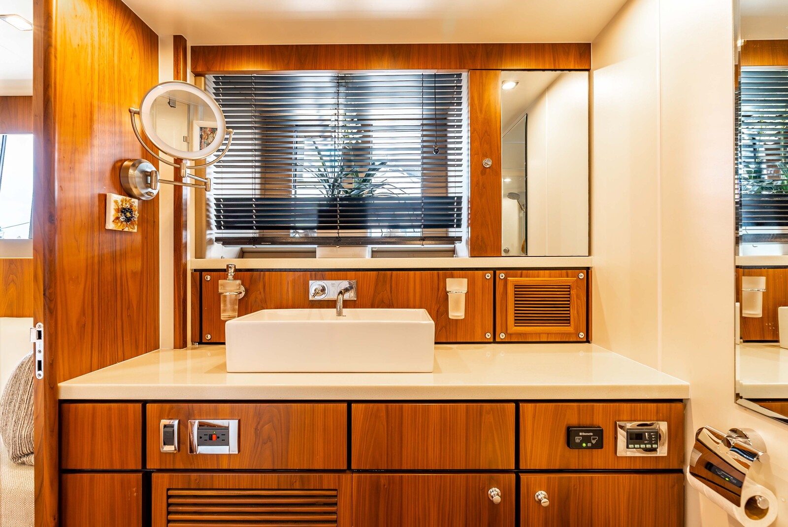 Owner's en suite bathroom aboard the Fairline Squadron 78 Sea Hammock